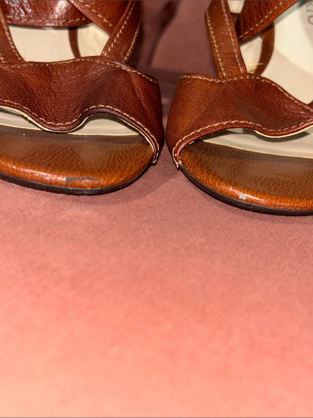 Franco Sarto heels open toe strappy leather wooden narrow wedge women’s 8.5 - Picture 16 of 16